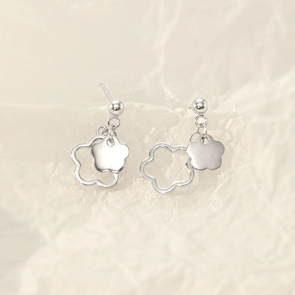 Women's Sterling Silver Plum Blossom Earrings With Electroplated Finish Elegant Botanical Flower Jewelry