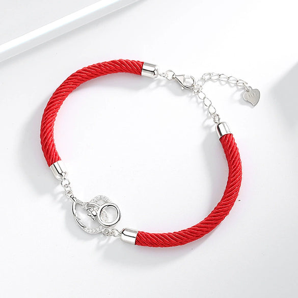 Women's Sterling Silver Red Rope Zodiac Mouse Bracelet With Electroplated Animal Charm Lucky Hand Rope Jewelry