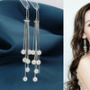 Women's 925 Sterling Silver Retro Pearl Tassel Drop Earrings Simple Long Dangle Earrings With Natural Elegant Style