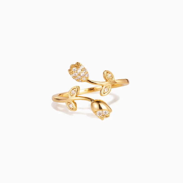 Women's Sterling Silver Rose Flower Opening Ring Geometric Electroplated