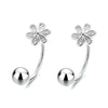 Women's 925 Sterling Silver Screw Pattern Round Bead Six Petal Flower U Shaped Anti Drop Earrings Elegant Floral Ear Jewelry