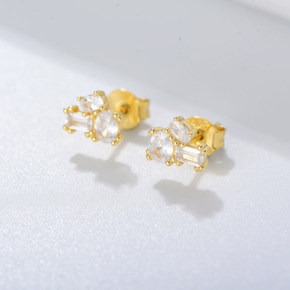 Women's 925 Sterling Silver Simple Geometric Zircon Stud Earrings Fashion Fine Jewelry