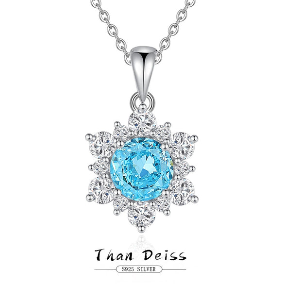 Women's 925 Sterling Silver Snowflake And Sunflower Pendant Necklace With Zircon And High Carbon Diamond