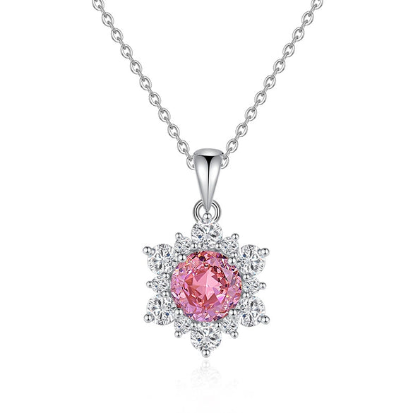 Women's 925 Sterling Silver Snowflake And Sunflower Pendant Necklace With Zircon And High Carbon Diamond