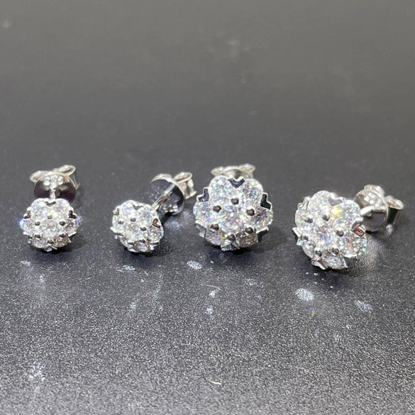 Women's 925 Sterling Silver Snowflake Flower Earrings With Electroplated Finish Moissanite Inlay Elegant Fashion Jewelry