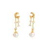 Women's Sterling Silver Star And Moon Tassel Pearl Earrings With Natural Style And Electroplated Finish