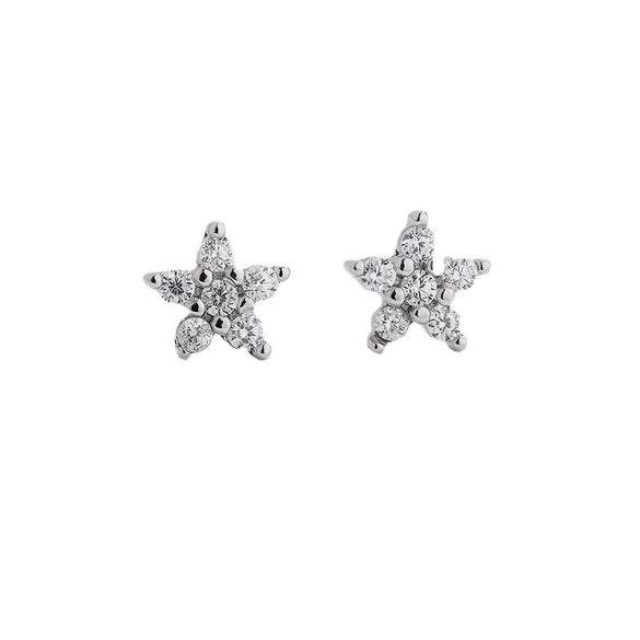 Women's Sterling Silver Star Earrings With Zircon Inlay And Electroplated Fivepoint Star Design