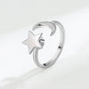 Women's 925 Sterling Silver Star Rotating Adjustable Open Ring With Electroplated Light Luxury Style