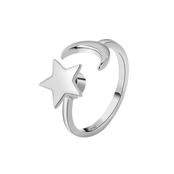 Women's 925 Sterling Silver Star Rotating Adjustable Open Ring With Electroplated Light Luxury Style