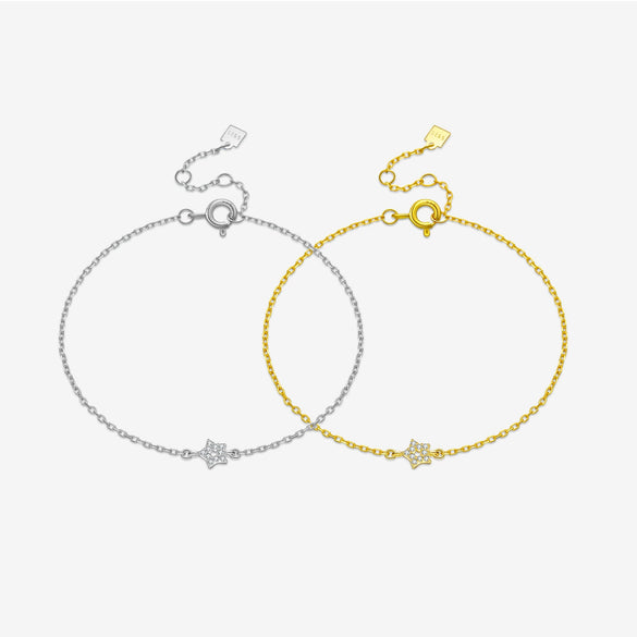 Women's 925 Sterling Silver Star Sweet Style Electroplated Platinum And 18K Gold Bracelet