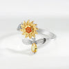 Women's Sterling Silver Sunflower Spinner Ring With Geometric Design Electroplated Adjustable Open Band