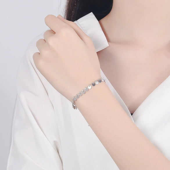 Women's 925 Sterling Silver Tassel Bracelet Simple Light Luxury Geometric Round Sequin Chain Bracelet With Electroplated Finish