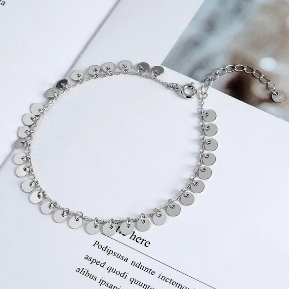 Women's 925 Sterling Silver Tassel Bracelet Simple Light Luxury Geometric Round Sequin Chain Bracelet With Electroplated Finish