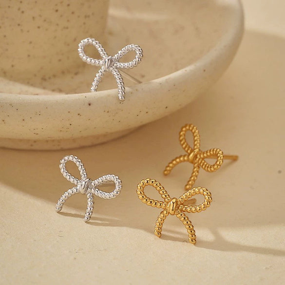 Women's 925 Sterling Silver Twist Bow Microinlay Earrings