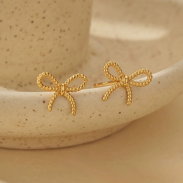 Women's 925 Sterling Silver Twist Bow Microinlay Earrings
