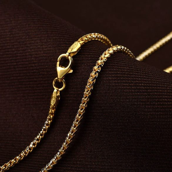 Women's 925 Sterling Silver Two Tone Geometric Twisted Chain Necklace With Glitter Cut Electroplated Finish