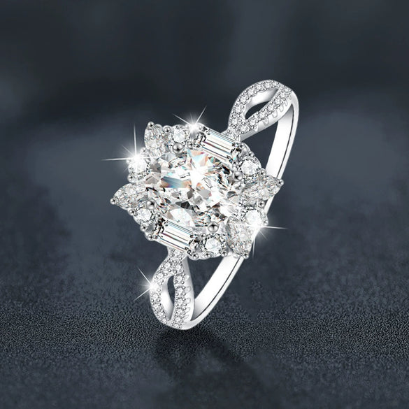 Women's 925 Sterling Silver Ushape Mosan Diamond Ring With Electroplating