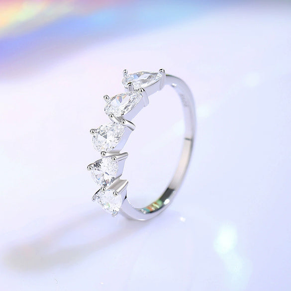 Women's 925 Sterling Silver Water Drop And Pear Shaped Zircon And Diamond Ring Simple Geometric Style