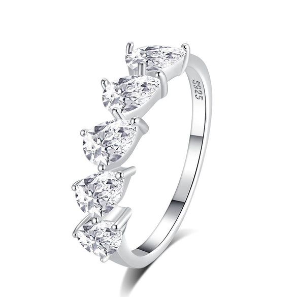 Women's 925 Sterling Silver Water Drop And Pear Shaped Zircon And Diamond Ring Simple Geometric Style