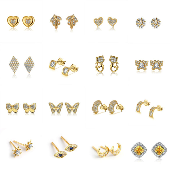 Women's 925 Sterling Silver Zircon Earrings With Geometric Animal Zodiac Patterns Electroplated