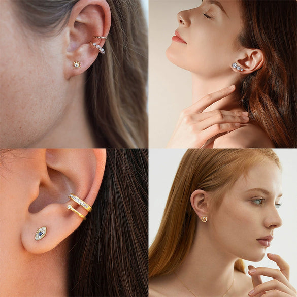 Women's 925 Sterling Silver Zircon Earrings With Geometric Animal Zodiac Patterns Electroplated