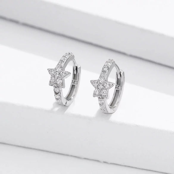 Women's Sterling Silver Zircon Inlaid Five Pointed Star Earrings Geometric Pendant Jewelry