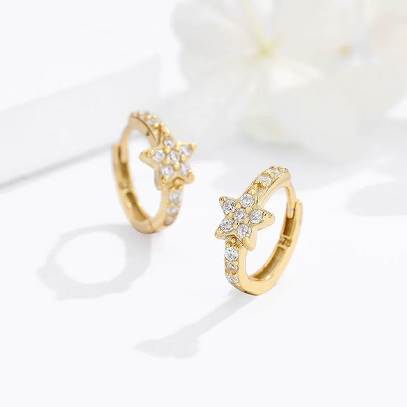 Women's Sterling Silver Zircon Inlaid Five Pointed Star Earrings Geometric Pendant Jewelry