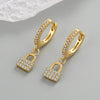 Women's 925 Sterling Silver Zircon Lock Earrings Geometric Electroplated Statement Fashion Jewelry