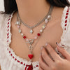Women's Strawberry Bow Pendant Necklace With Iron Chain Imitation Pearls Alloy Acrylic Glass Beads Dripping Oil Style