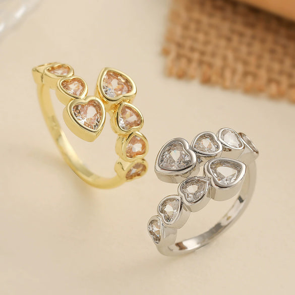Women's Stylish Copper Plated Real Gold Zircon Geometric Open Micropaved Ring