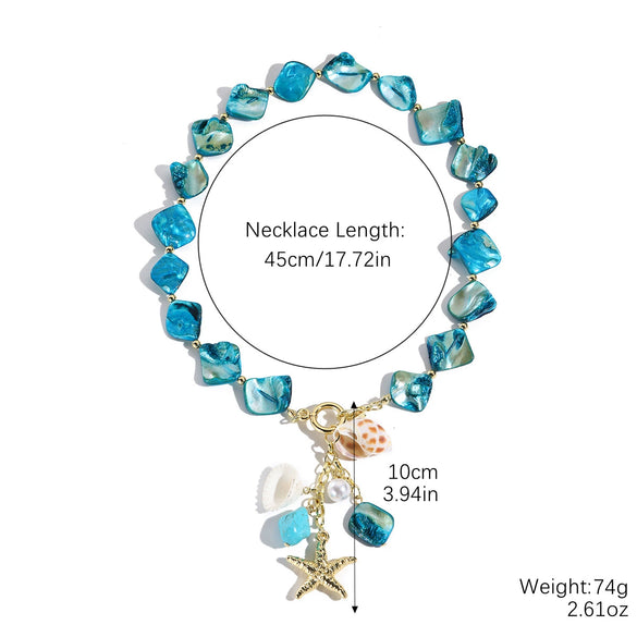 Women's Summer Alloy Geometric Irregular Blue Shell Clavicle Chain Necklace Electroplated Jewelry