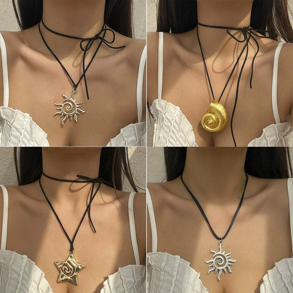 Women's Summer Beach Metal Necklace With Conch Sea Star And Geometric Pattern Zinc Alloy Electroplated