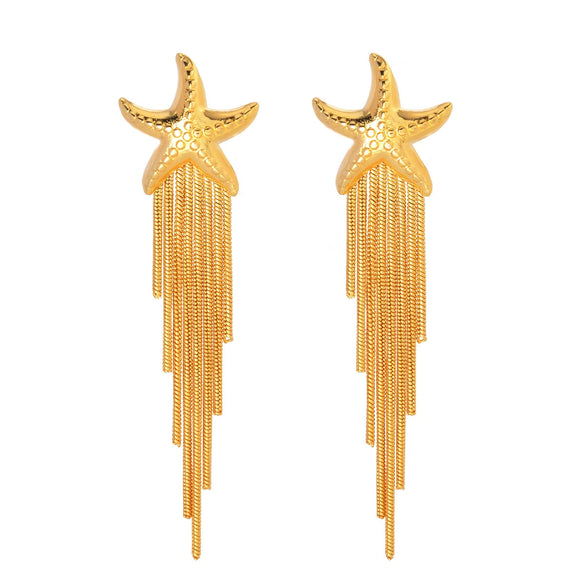 Women's Summer Fashion Stainless Steel Starfish Tassel Earrings Jewelry Electroplated Geometric Style