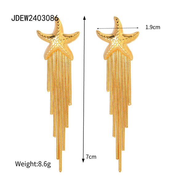 Women's Summer Fashion Stainless Steel Starfish Tassel Earrings Jewelry Electroplated Geometric Style