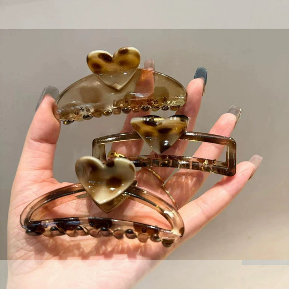 Women's Summer Hairpin Plastic Resin Handmade Leopard Print Shark Clip