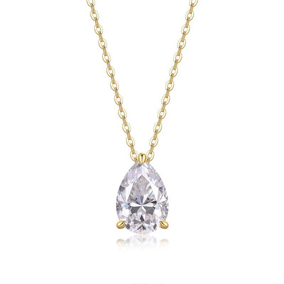 Women's Summer Necklace Water Drop Moissanite Pendant 925 Silver Geometric Design Set With Diamonds