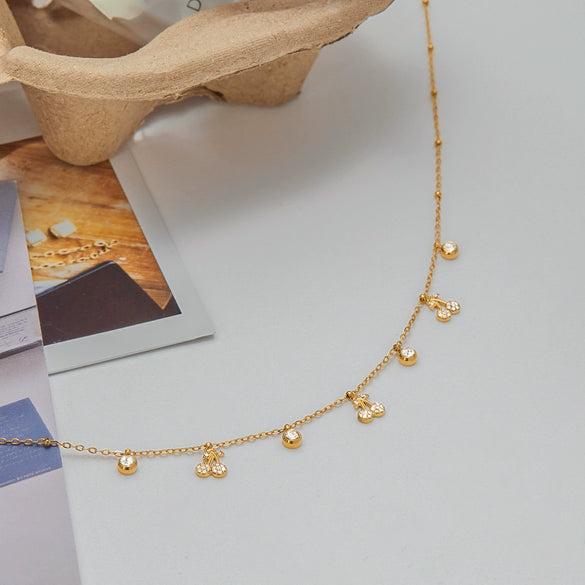 Women's Summer Stainless Steel And Titanium Steel Jewelry Cherry Clavicle Chain With Geometric Pattern Electroplating