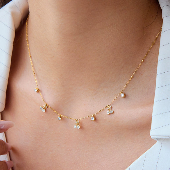 Women's Summer Stainless Steel And Titanium Steel Jewelry Cherry Clavicle Chain With Geometric Pattern Electroplating