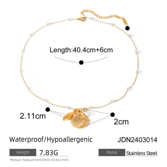 Women's Summer Stainless Steel Pearl Chain With Shell Starfish Pendant And Electroplated Geometry Design Bracelet Jewelry
