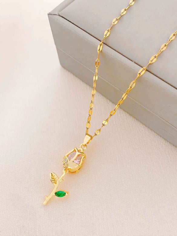 Women's Summer Sweet Style Titanium Steel Necklace With Copper Pendant And Cross Chain Real Gold Plated And Enhanced Color Retention