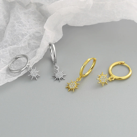 Women's Sunflower Zircon Inlaid Earrings In S925 Sterling Silver With Electroplated Geometric Fashion Design