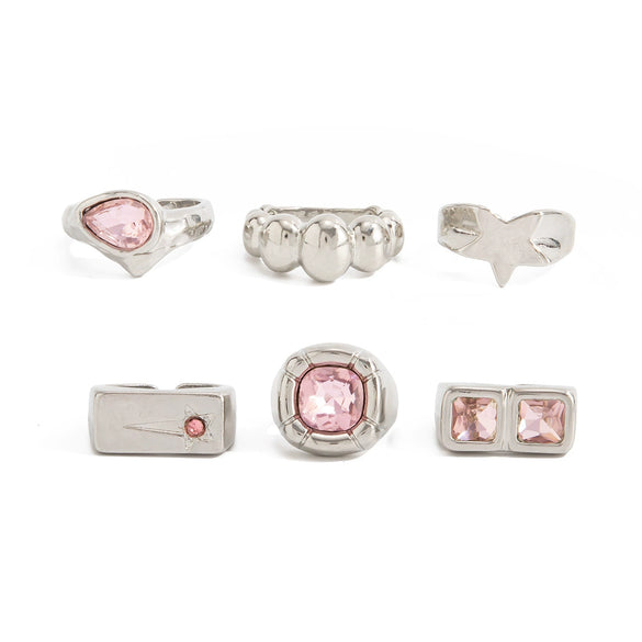 Women's Sweet And Cool Alloy Star Geometric Ring With Pink Gemstone Accents Wide Stackable Plated Fashion Jewelry
