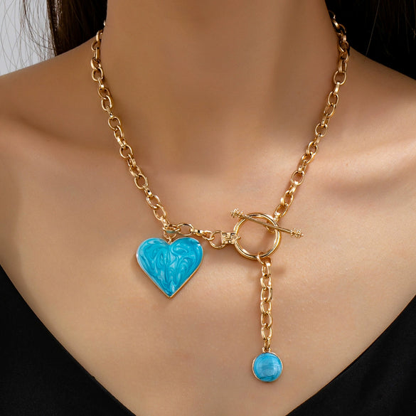 Women's Sweet And Cool Electroplated Alloy Heart Geometric Yshaped Collarbone Chain Necklace