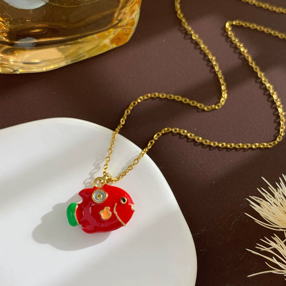 Women's Sweet Animal Style Copper And Titanium Steel Clown Fish Necklace With Real Gold Plating And Enhanced Color Retention