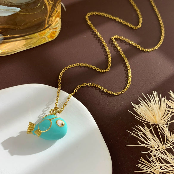 Women's Sweet Animal Style Copper And Titanium Steel Clown Fish Necklace With Real Gold Plating And Enhanced Color Retention