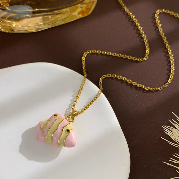 Women's Sweet Animal Style Copper And Titanium Steel Clown Fish Necklace With Real Gold Plating And Enhanced Color Retention