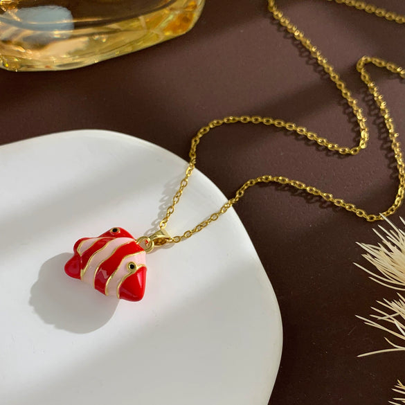 Women's Sweet Animal Style Copper And Titanium Steel Clown Fish Necklace With Real Gold Plating And Enhanced Color Retention