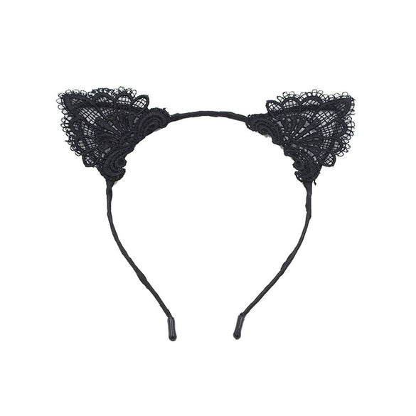 Women's Sweet Black Lace Cat Ear Handmade Cloth Headband