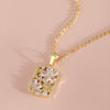 Women's Sweet Copper Flower Geometric Square Pendant Necklace With O Word Chain And Electroplating