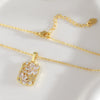 Women's Sweet Copper Flower Geometric Square Pendant Necklace With O Word Chain And Electroplating